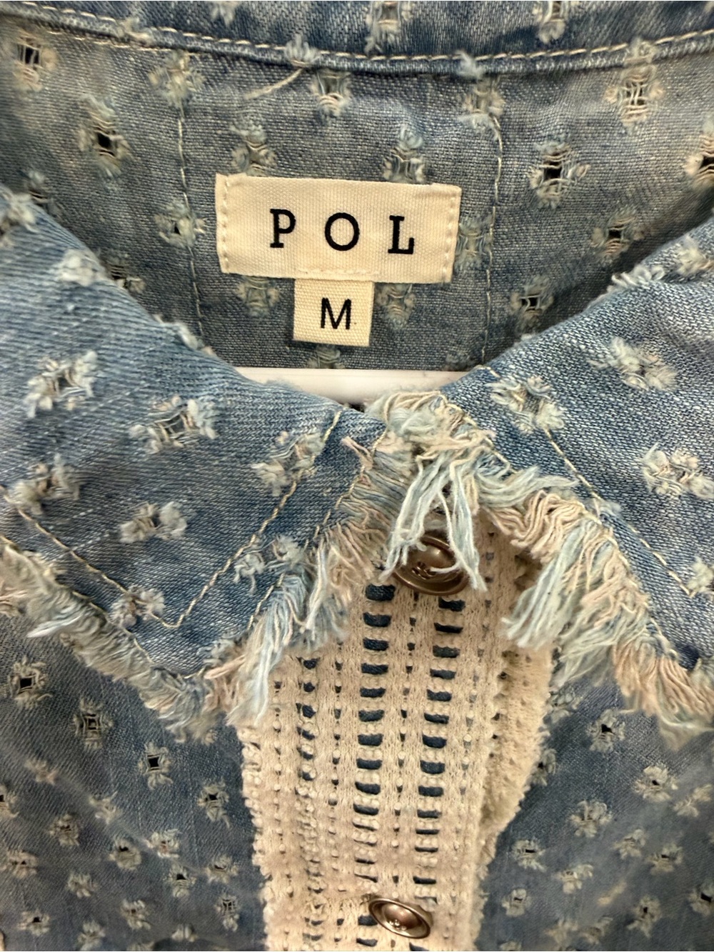 POL Blue and White Patchwork Denim Shirt Jacket sz M- NWOT - Picture 8 of 8